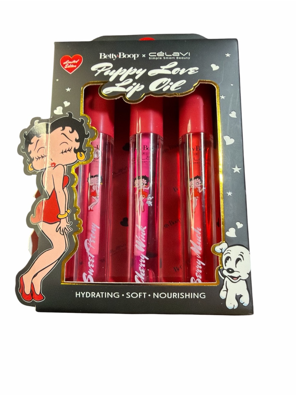 NIB Betty Boop x Célavi Puppy Love Lip Oil Trio | Limited Edition 3-Pack
